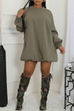 White Casual Solid Color Basic O Neck Long Sleeve Dresses