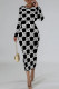 Black And White Street Elegant Letter Print Contrast O Neck Printed Dresses