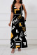 Orange Black Sexy Street Letter Print Pocket Contrast V Neck Printed Dresses
