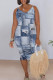 Baby Blue Sexy Faux Denim Print Contrast V Neck Printed Dresses