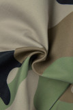Orange Casual Camouflage Print Hollowed Out Patchwork Straight Mid Waist Conventional Full Print Trousers