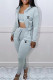 Light Gray Casual Letter Print Lace Up Zipper Hooded Long Sleeve Three Pieces