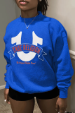 Royal Blue Casual Letter Print O Neck Tops