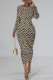 Khaki Casual Letter Print Contrast O Neck Printed Dresses