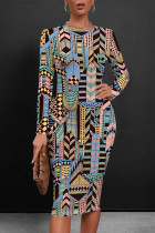Stripe Casual Street National Totem Print Contrast O Neck Printed Dresses