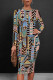 Stripe Casual Street National Totem Print Contrast O Neck Printed Dresses