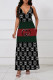 Black Green Sexy Letter Print Stripe Pocket Contrast V Neck Printed Dresses