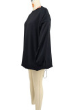White Casual Solid Color Basic O Neck Long Sleeve Dresses