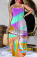 Purple Casual Print Backless Spaghetti Strap Long Dresses