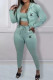 Fruit Green Casual Letter Print Lace Up Zipper Hooded Long Sleeve Three Pieces