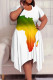White Casual Print Patchwork O Neck Irregular Plus Size Dresses