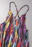 Rust Red Sexy Print Backless Spaghetti Strap Skinny Romper