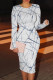 White Casual Print Patchwork O Neck Wrapped Skirt Dresses