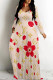 Light Pink Casual Letter Print Flowers Pocket Contrast V Neck Printed Dresses