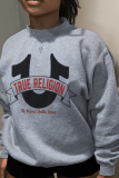 Light Gray Casual Letter Print O Neck Tops