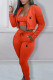 Orange Casual Letter Print Lace Up Zipper Hooded Long Sleeve Three Pieces