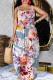 Haze Blue Casual Print Backless Spaghetti Strap Long Dresses