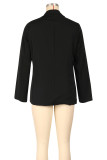 Deep Red Office lady Solid Color Pocket Buttons Patchwork Turn-back Collar Outerwear