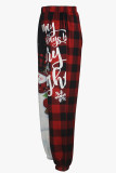 Red Casual Print Patchwork Regular Mid Waist Pencil Positioning Print Bottoms