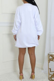 White Casual Solid Color Basic O Neck Long Sleeve Dresses