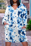 Multicolor Casual Print Pocket Patchwork V Neck Straight Plus Size Dresses