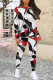 White Red Casual Street Geometric Print Contrast O Neck Long Sleeve Two Pieces