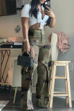 Orange Casual Camouflage Print Hollowed Out Patchwork Straight Mid Waist Conventional Full Print Trousers