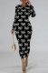 Black Casual Street Letter Print Contrast O Neck Printed Dresses