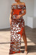 Burgundy Casual Print Slit Off Shoulder Long Dresses
