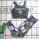 Black Sportswear Letters Patchwork Swimwears