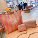 Pink Yellow Casual Vacation Letters Embroidered Weave Contrast Bags
