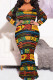 Multicolor Elegant Print Patchwork O Neck Long Plus Size Dresses