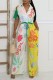Yellow Casual Print Patchwork Turndown Collar Regular Jumpsuits