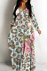 Baby Blue Casual Print Basic V Neck Long Dresses