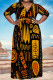 Black Casual National Totem Print Lace Up Contrast V Neck Printed Plus Size Dresses