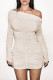 Apricot Sexy Solid Color Patchwork Ruched Oblique Collar Wrapped Skirt Dresses
