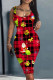 Red Casual Santa Claus Print Basic U Neck Vest Dresses