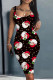 Black White Casual Santa Claus Print Basic U Neck Vest Dresses