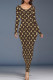 Coffee Casual Letter Print Contrast O Neck One Step Skirt Dresses