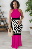 Pink Casual Print Hollow Out O Neck Long Dresses