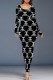Black And White Casual Daily Letter Print Contrast O Neck One Step Skirt Dresses