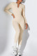 Apricot Casual Solid Color Buckle Patchwork O Neck Skinny Jumpsuits