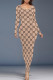 Khaki Casual Street Letter Print Contrast O Neck One Step Skirt Dresses