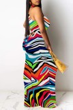 Pink Casual Print Hollow Out O Neck Long Dresses