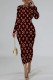 Brown Casual Street Letter Print Contrast O Neck Printed Dresses