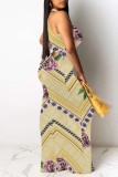 Pink Casual Print Hollow Out O Neck Long Dresses