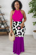 Purple Casual Print Hollow Out O Neck Long Dresses