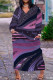 Dark Purple Casual Print Basic V Neck Long Plus Size Dresses