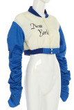 Blue Street Letters Embroidered Buckle Patchwork Ruched Cardigan Collar Long Sleeve Two Pieces