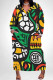 Green Casual Street National Totem Print Pocket V Neck Printed Plus Size Dresses